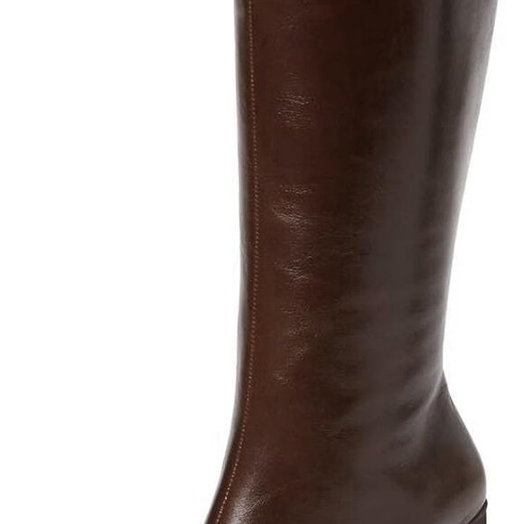 Black Leather Knee High Boots Women Platform Chunky Block Heel Tall Footwear - Picture 1 of 9